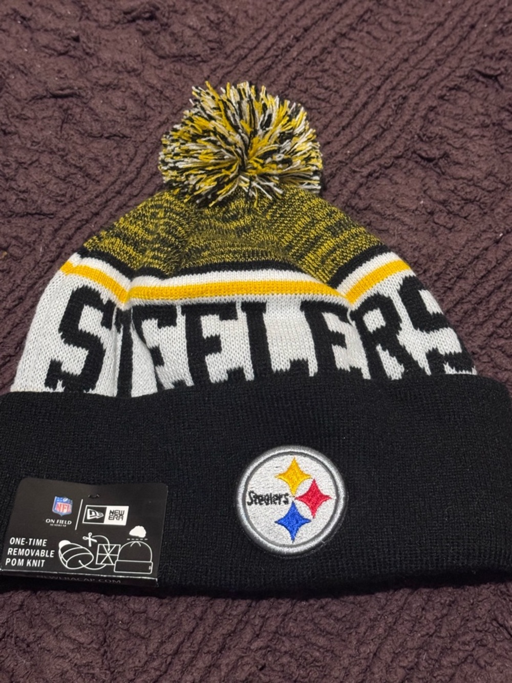 New Era Pittsburgh Steelers Black & Gold Pom Beanie